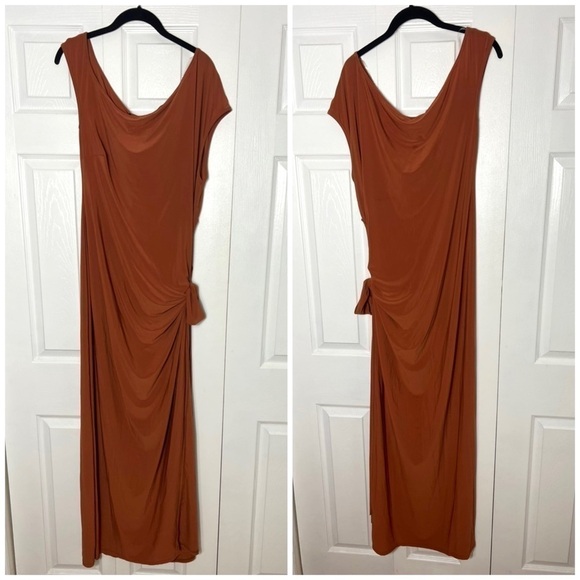 Fashion Nova Burnt Orange Camel Slinky Cutout Bodycon Maxi Dress Plus Size 2X - Picture 6 of 8